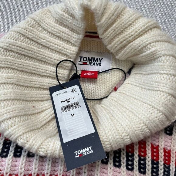 Tommy Jeans Women's Multi Plaited Sweater Wool Blend White/Multi Size M NWT - Picture 11 of 12